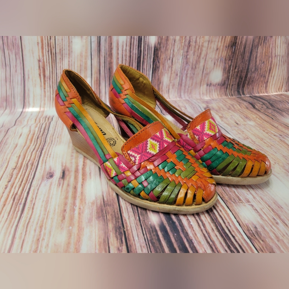 Toro sandals Leather Woven Wedge Heel Colorful Boho Beach